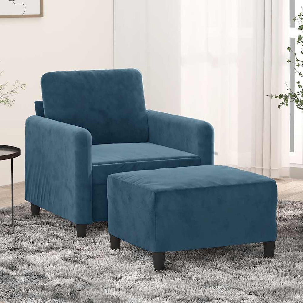 vidaXL Armchair with Footstool Blue 60 cm Velvet