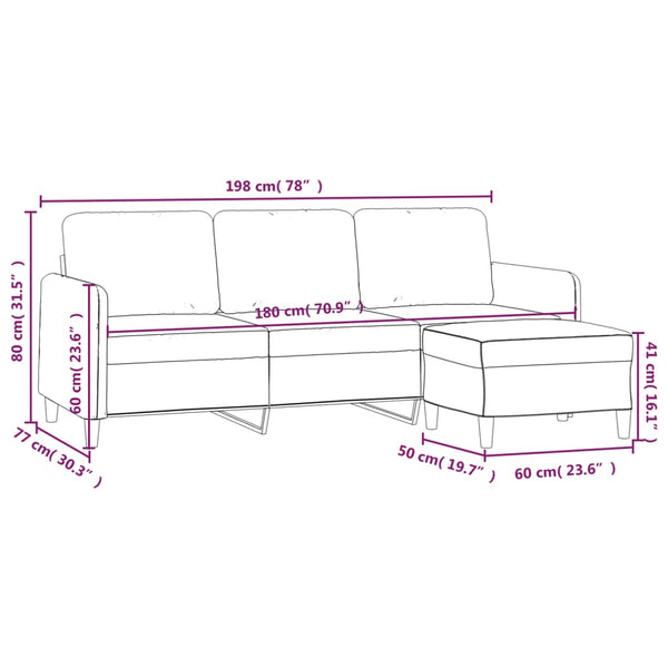 vidaXL 3-Seater Sofa with Footrest Light Grey 180 cm Fabric