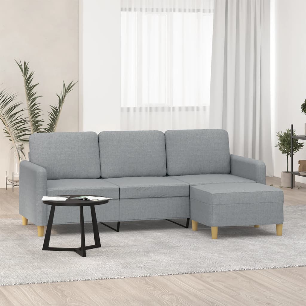 vidaXL 3-Seater Sofa with Footrest Light Grey 180 cm Fabric