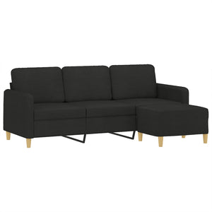 vidaXL 3-Seater Sofa with Footrest Black 180 cm Fabric