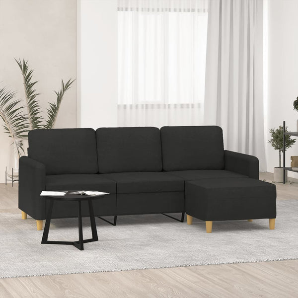 vidaXL 3-Seater Sofa with Footrest Black 180 cm Fabric