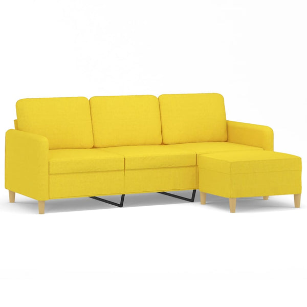 vidaXL 3-Seater Sofa with Footstool Light Yellow 180 cm Fabric