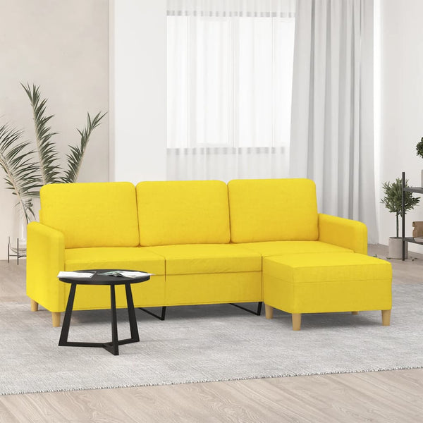 vidaXL 3-Seater Sofa with Footstool Light Yellow 180 cm Fabric