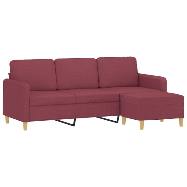 vidaXL 3-Seater Sofa with Footstool Wine Red 180 cm Fabric