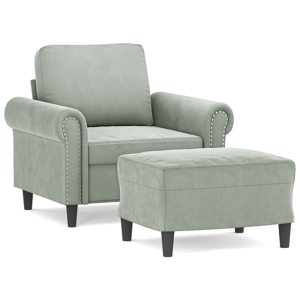 vidaXL Armchair with Footstool Light Grey 60 cm Velvet