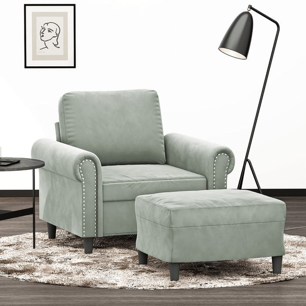 vidaXL Armchair with Footstool Light Grey 60 cm Velvet