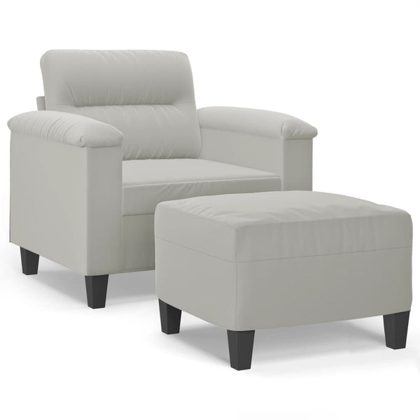 vidaXL Armchair with Footrest Light Gray 60 cm Microfiber Fabric