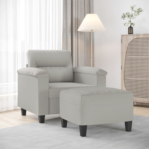 vidaXL Armchair with Footrest Light Gray 60 cm Microfiber Fabric