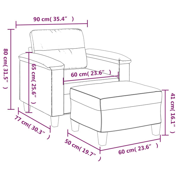 vidaXL Armchair with Footrest Beige 60 cm Microfiber Fabric