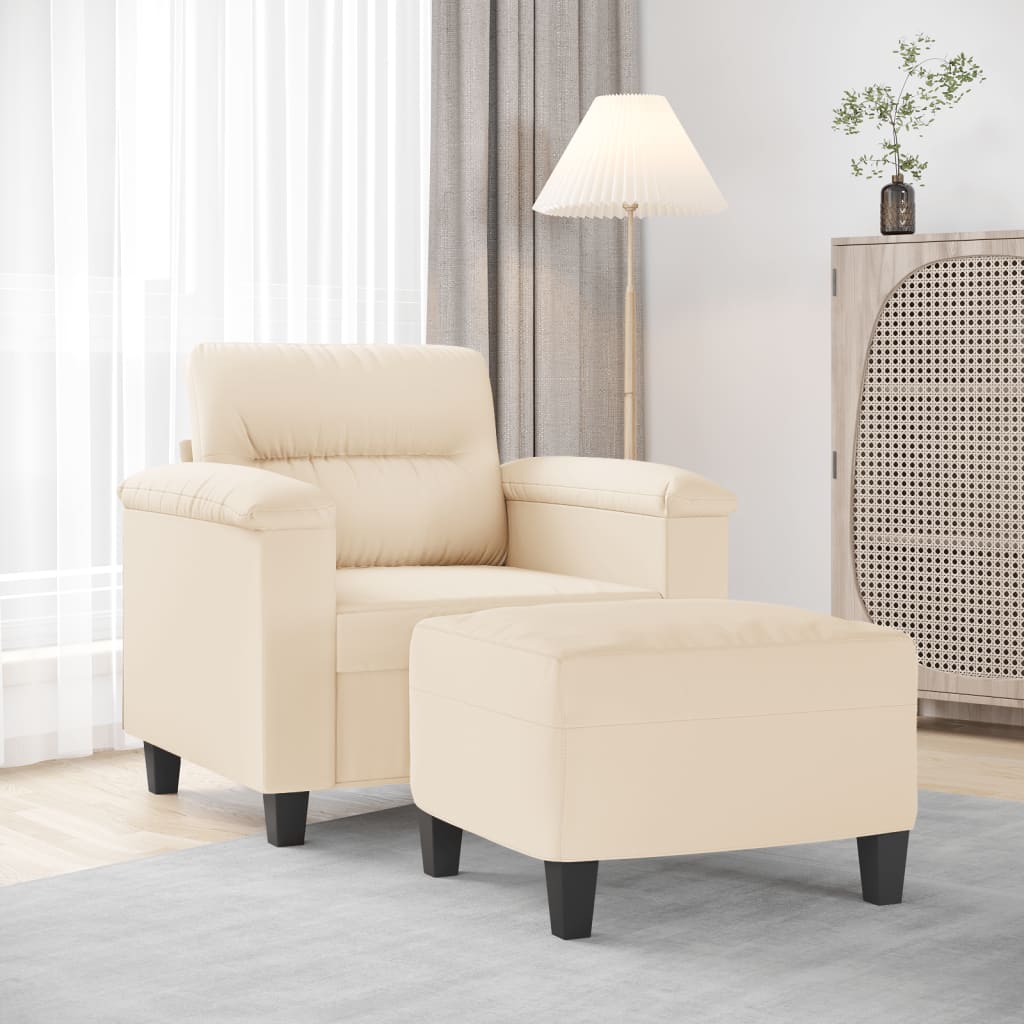 vidaXL Armchair with Footrest Beige 60 cm Microfiber Fabric