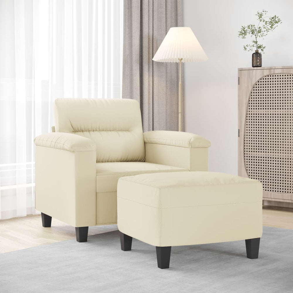 vidaXL Armchair with Footstool Cream 60 cm Faux Leather