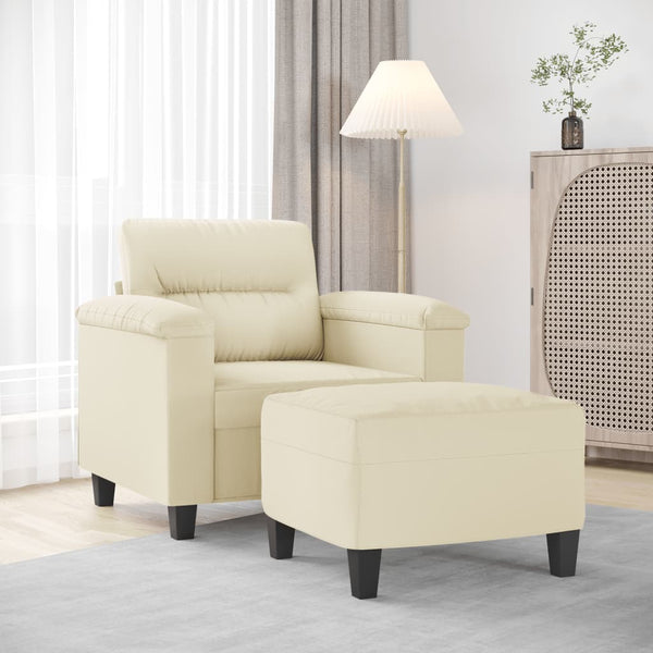 vidaXL Armchair with Footstool Cream 60 cm Faux Leather