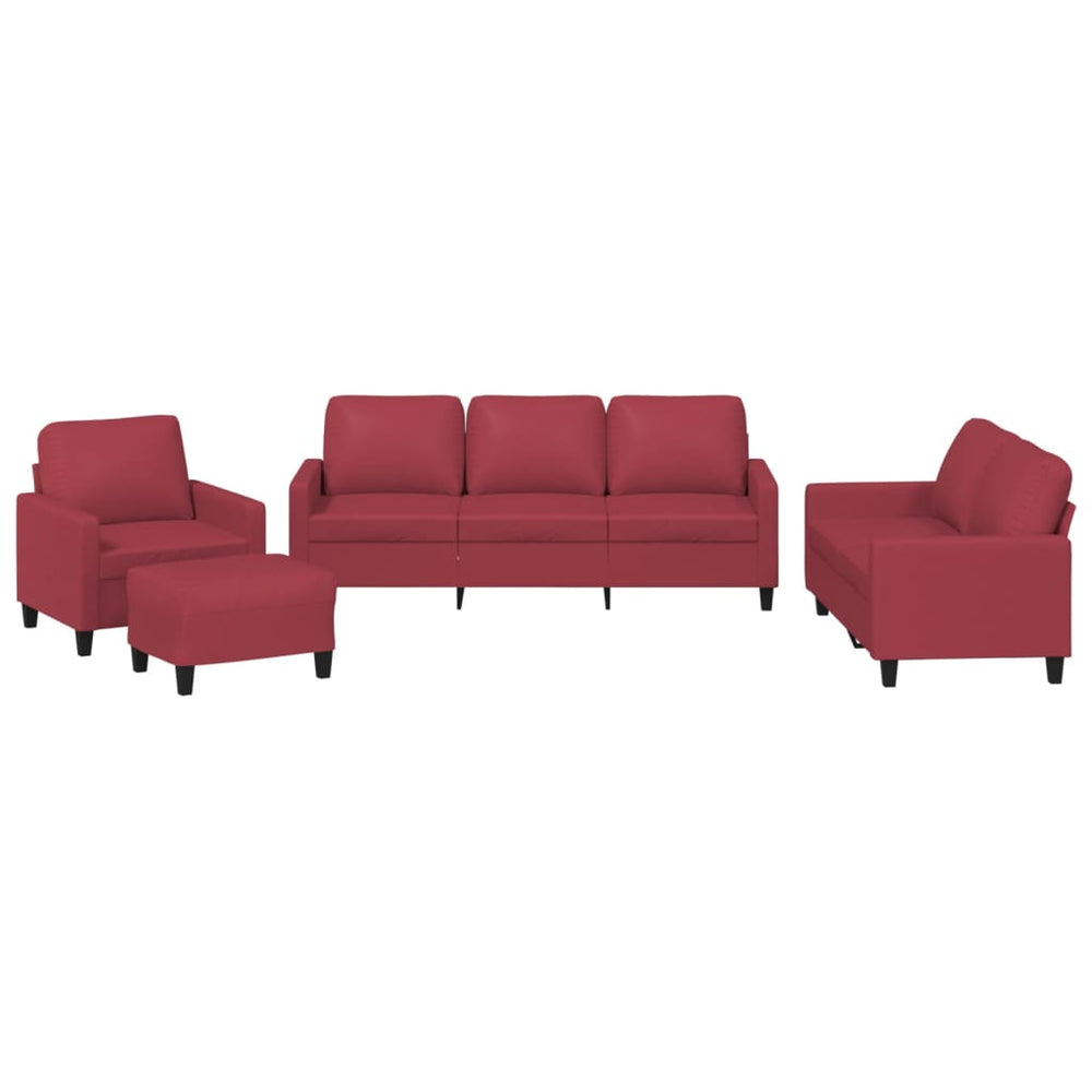 vidaXL 4-Piece Sofa Set with Cushions Wine Red Faux Leather
