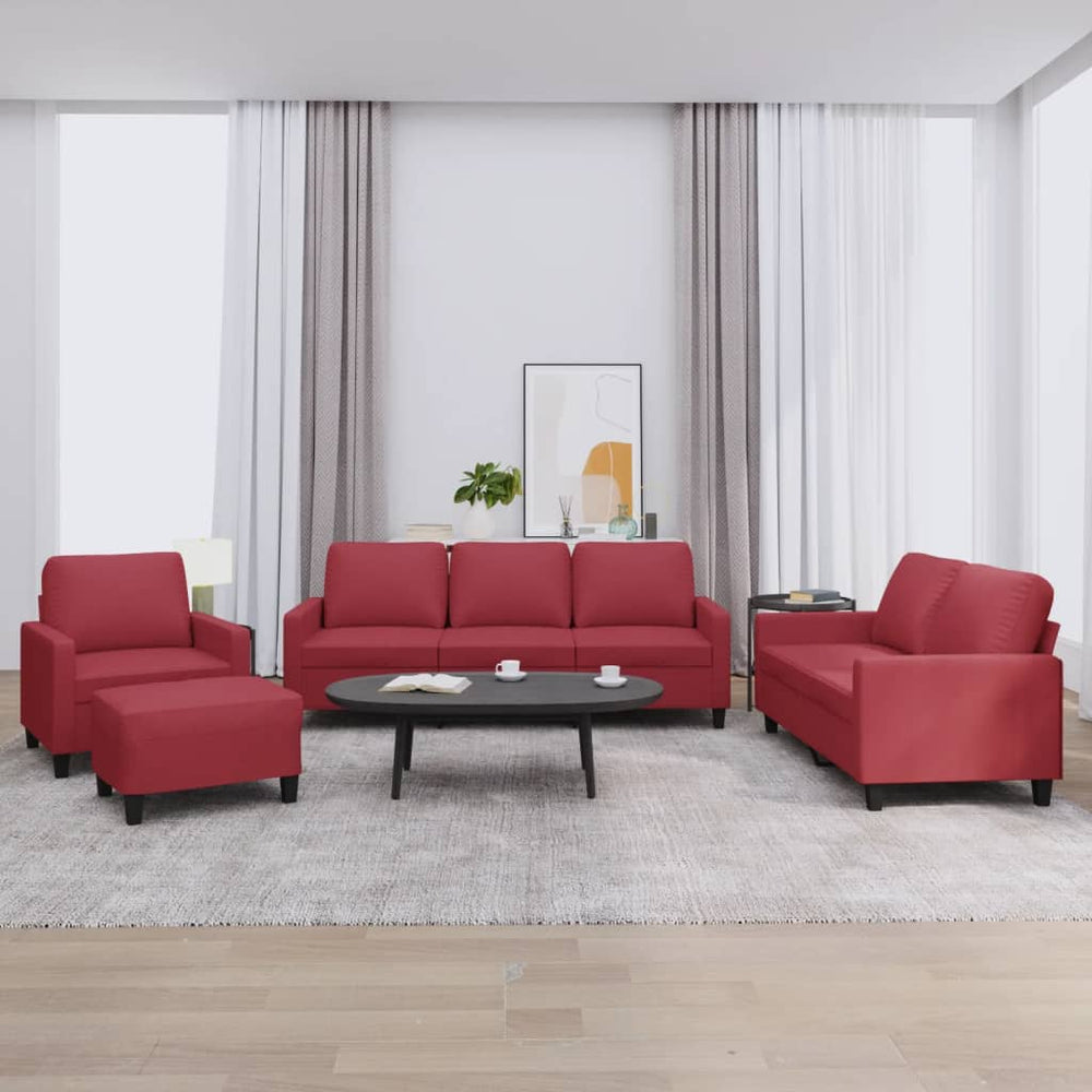 vidaXL 4-Piece Sofa Set with Cushions Wine Red Faux Leather