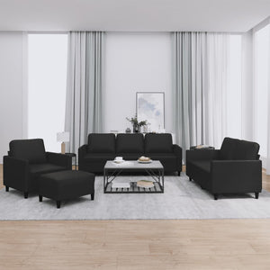 vidaXL 4-Seater Sofa Set with Cushions Black Faux Leather