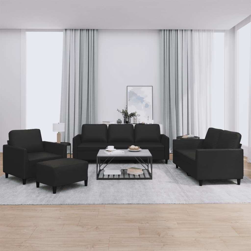 vidaXL 4-Seater Sofa Set with Cushions Black Faux Leather