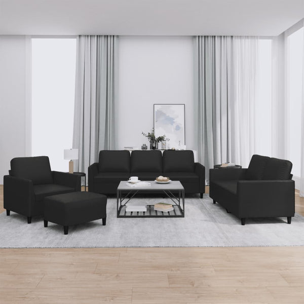 vidaXL 4-Seater Sofa Set with Cushions Black Faux Leather