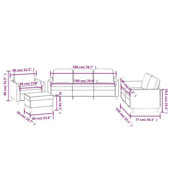 vidaXL 4-Piece Sofa Set with Cushions Cappuccino Brown Faux Leather