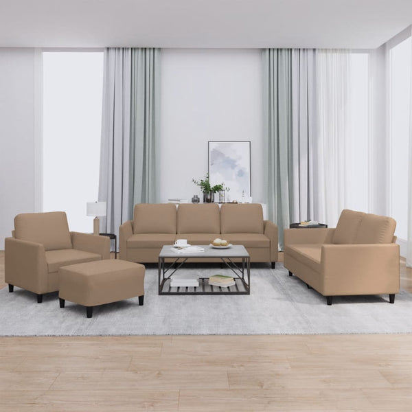vidaXL 4-Piece Sofa Set with Cushions Cappuccino Brown Faux Leather