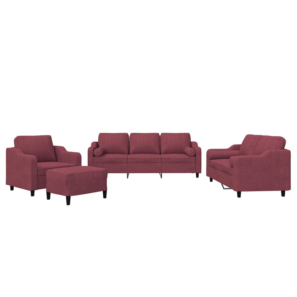vidaXL 4-Seater Sofa Set with Cushions Wine Red Fabric