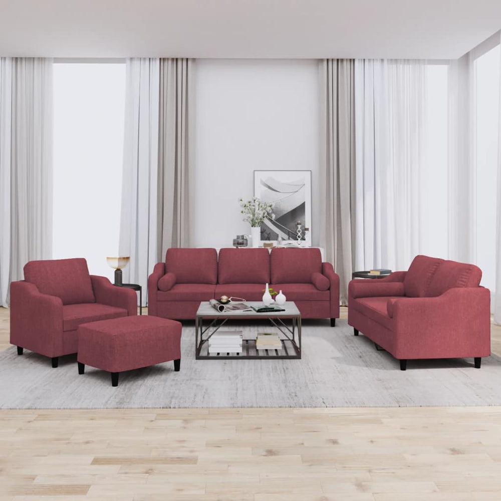 vidaXL 4-Seater Sofa Set with Cushions Wine Red Fabric