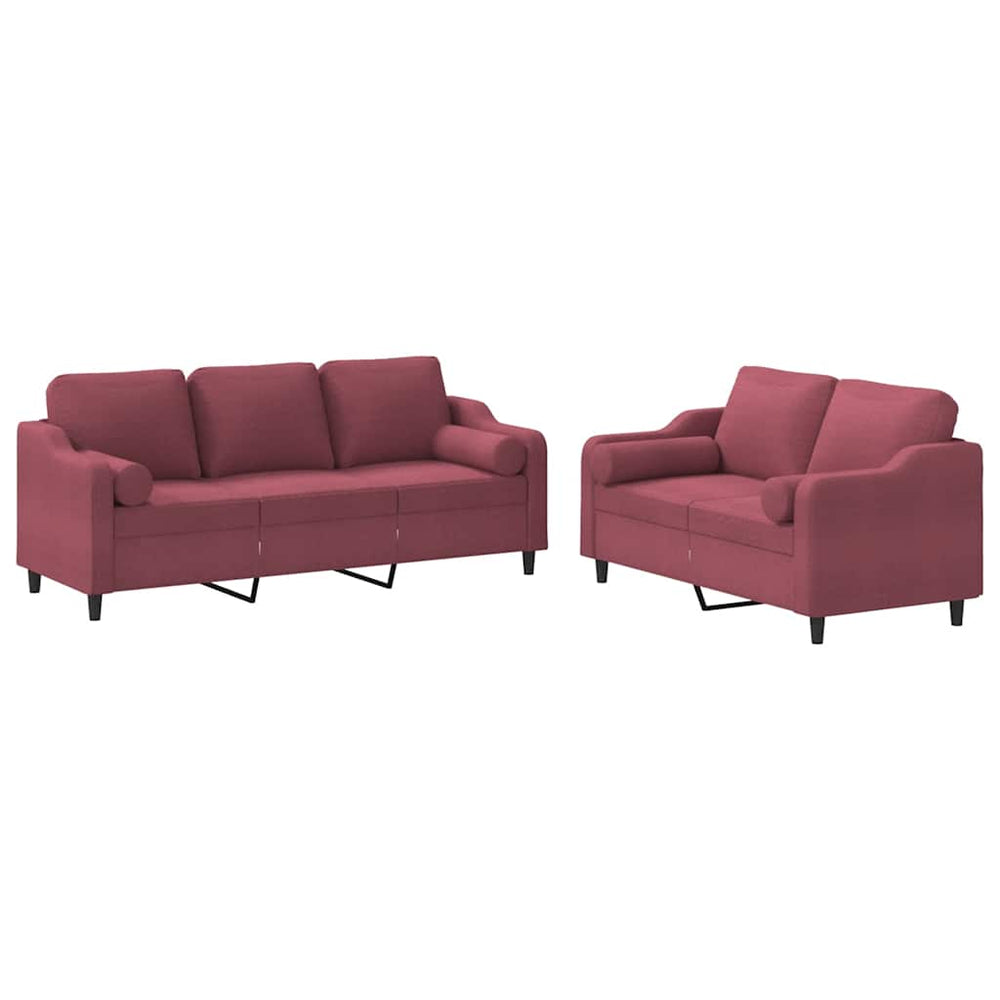vidaXL 2-Seater Sofa Set with Cushions Wine Red Fabric