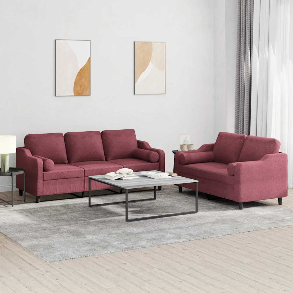 vidaXL 2-Seater Sofa Set with Cushions Wine Red Fabric