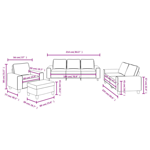 vidaXL 4-Piece Sofa Set Black Fabric