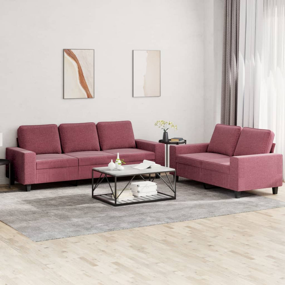 vidaXL 2-Piece Sofa Set Wine Red Fabric
