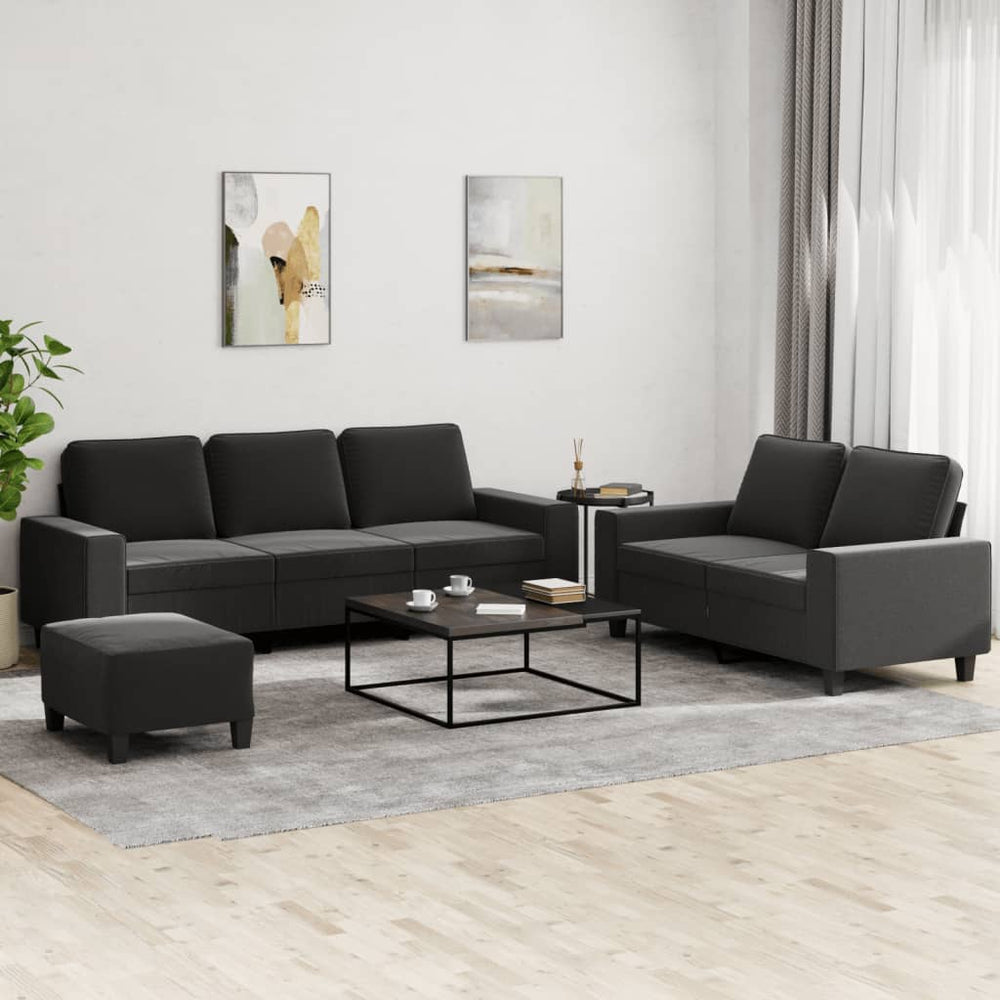 vidaXL 3-Piece Sofa Set Black Fabric