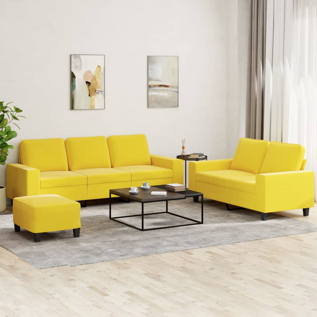 vidaXL 3-Piece Sofa Set Light Yellow Fabric