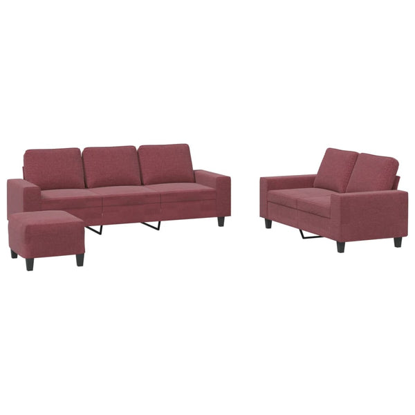 vidaXL 3-Piece Sofa Set Wine Red Fabric