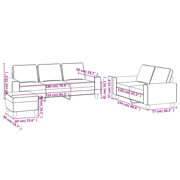 vidaXL 3-Piece Sofa Set Wine Red Fabric
