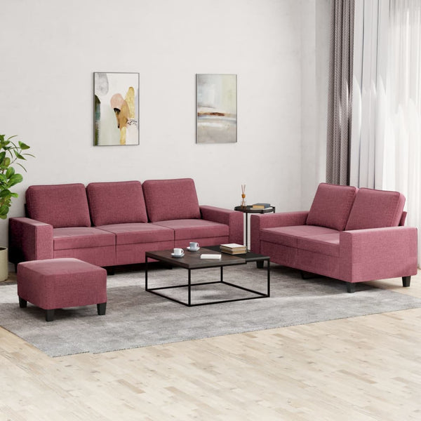 vidaXL 3-Piece Sofa Set Wine Red Fabric