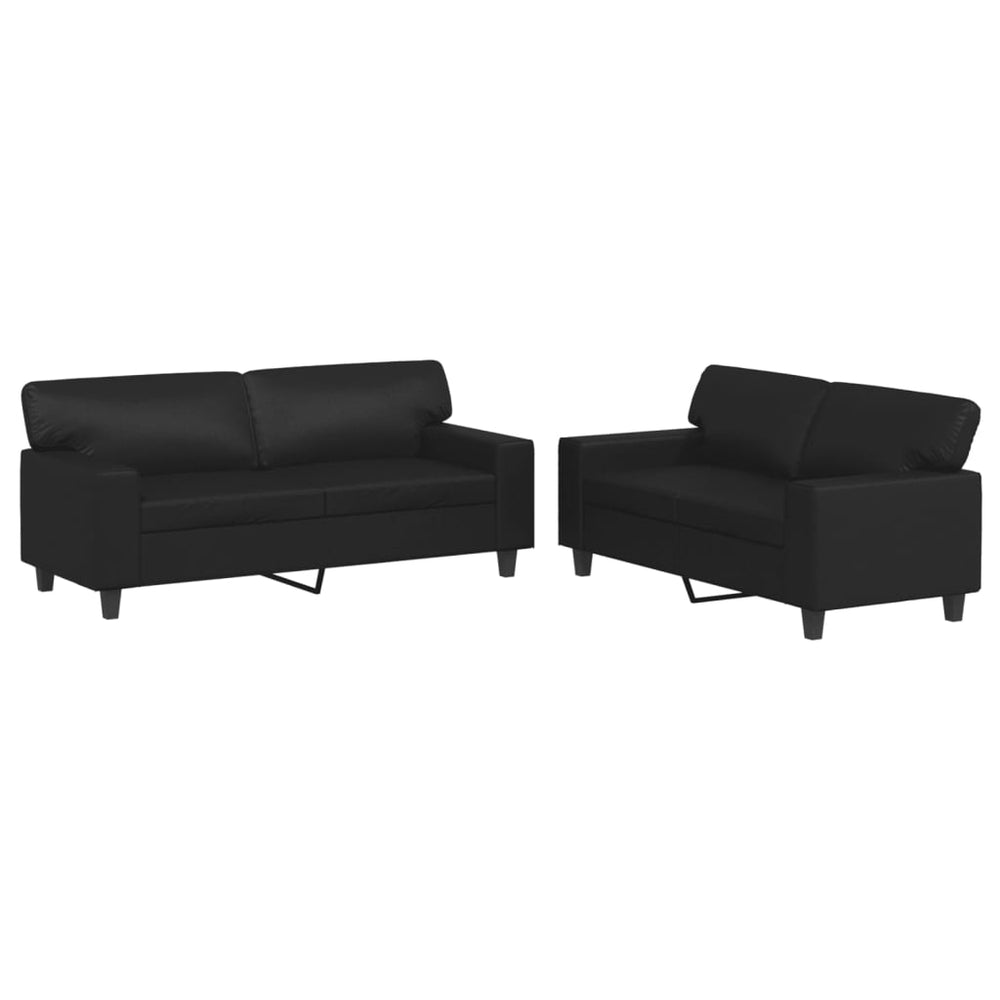 vidaXL 2-Piece Sofa Set Black Faux Leather