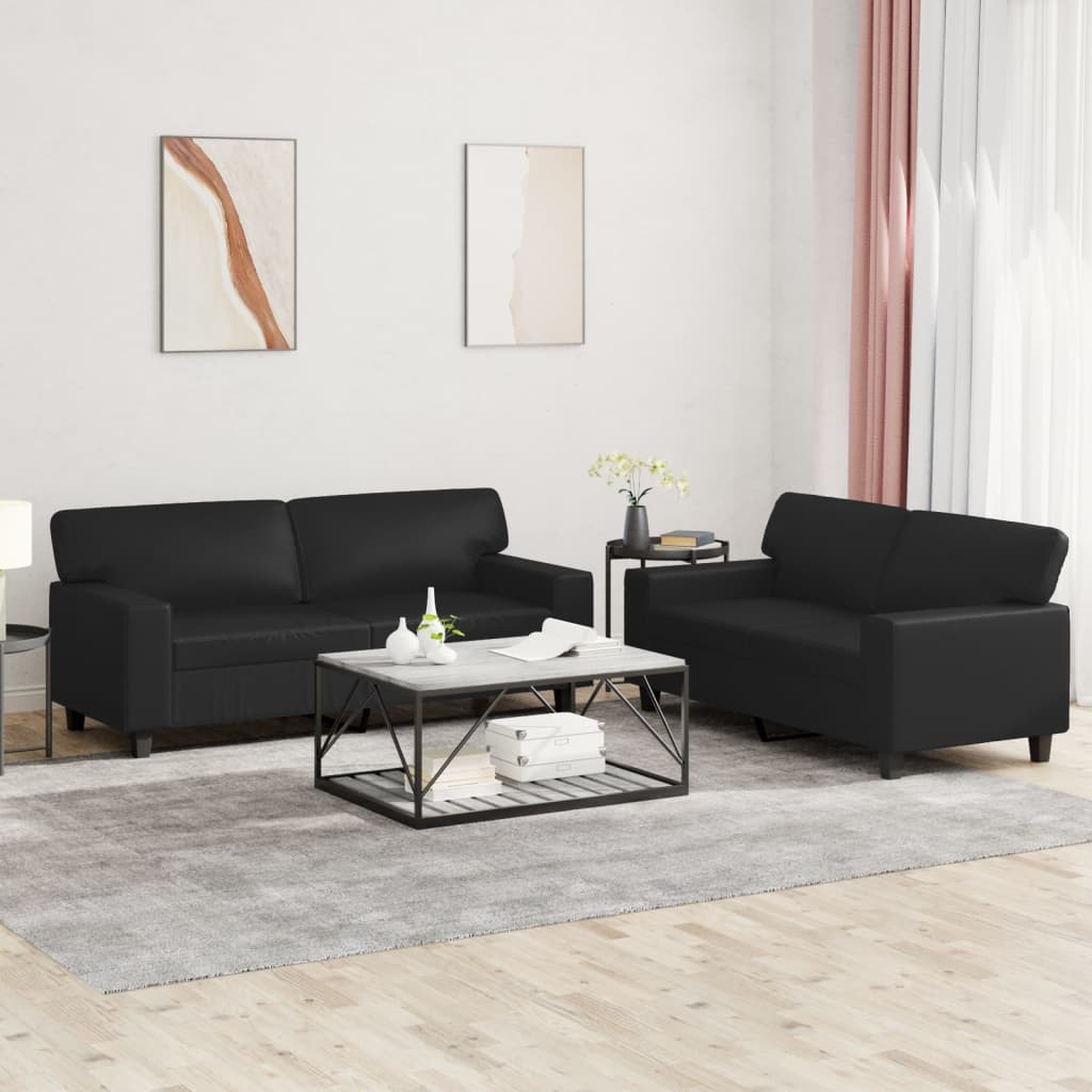 vidaXL 2-Piece Sofa Set Black Faux Leather