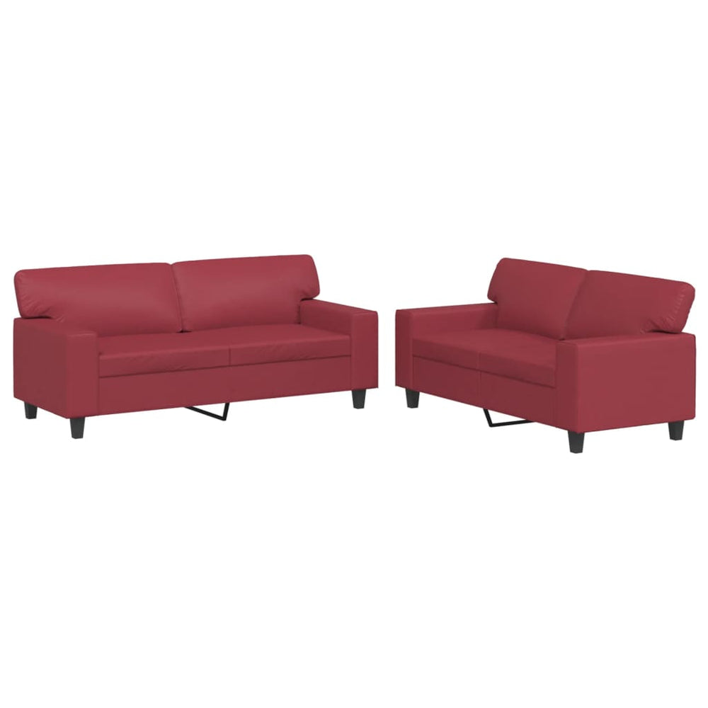 vidaXL 2-Seater Sofa Set Wine Red Faux Leather