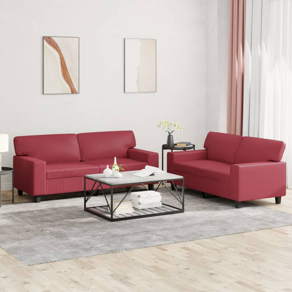 vidaXL 2-Seater Sofa Set Wine Red Faux Leather