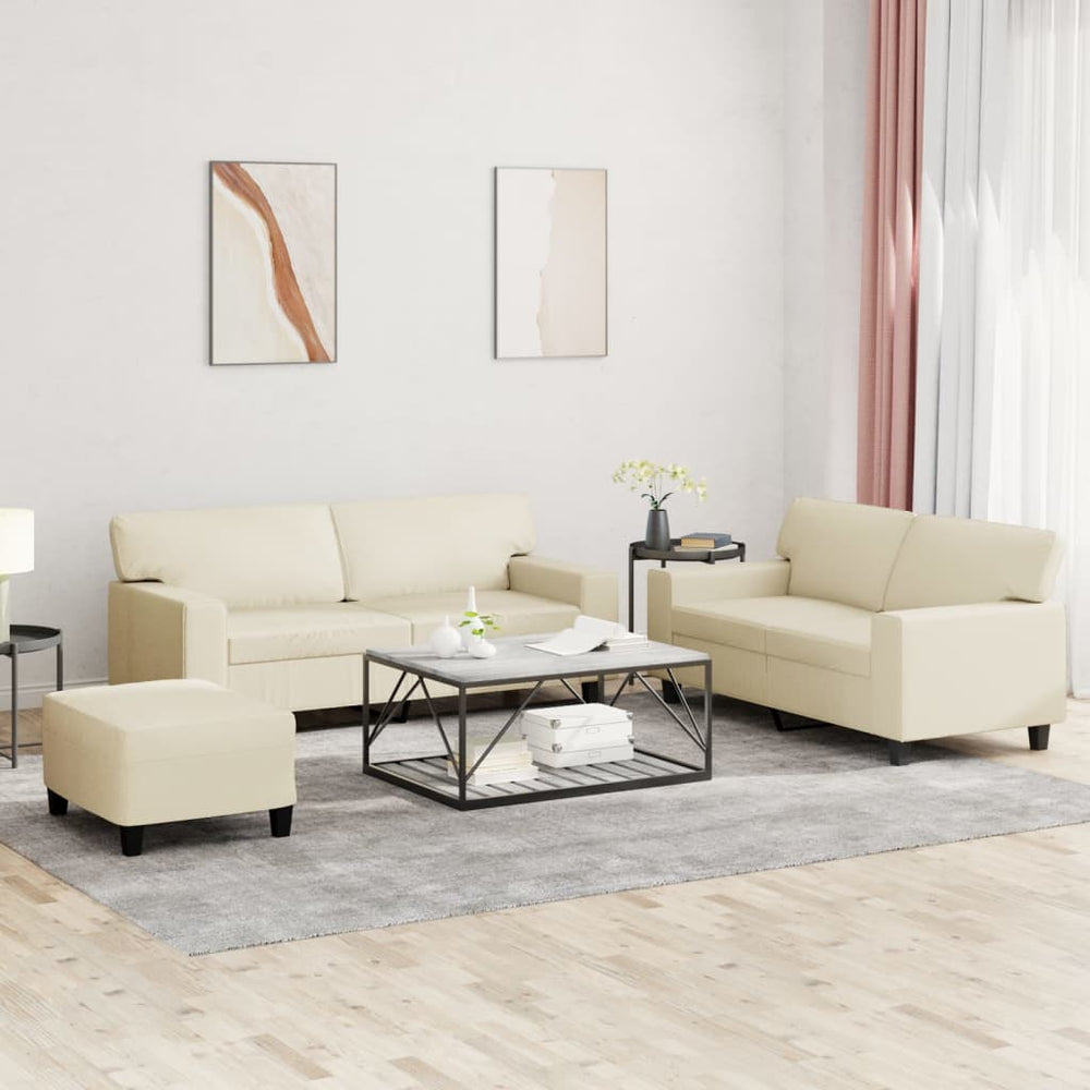 vidaXL 3-Piece Sofa Set Cream Artificial Leather