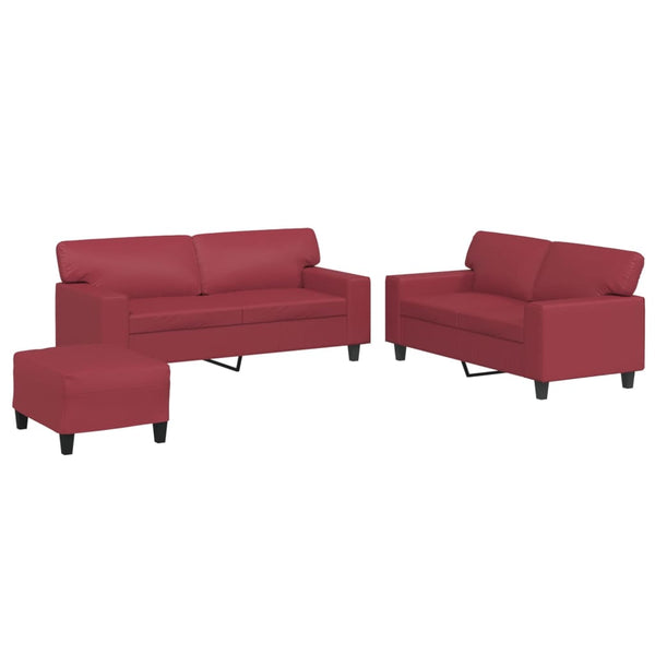 vidaXL 3-Piece Sofa Set Wine Red Artificial Leather
