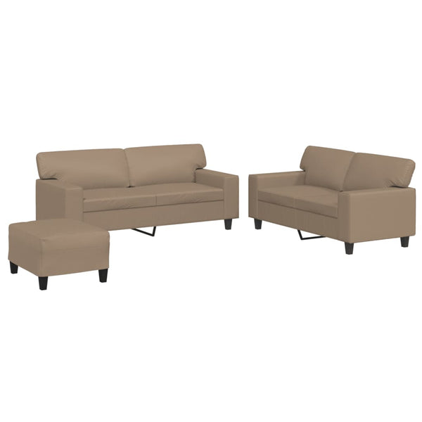 vidaXL 3-Piece Sofa Set Cappuccino Brown Faux Leather