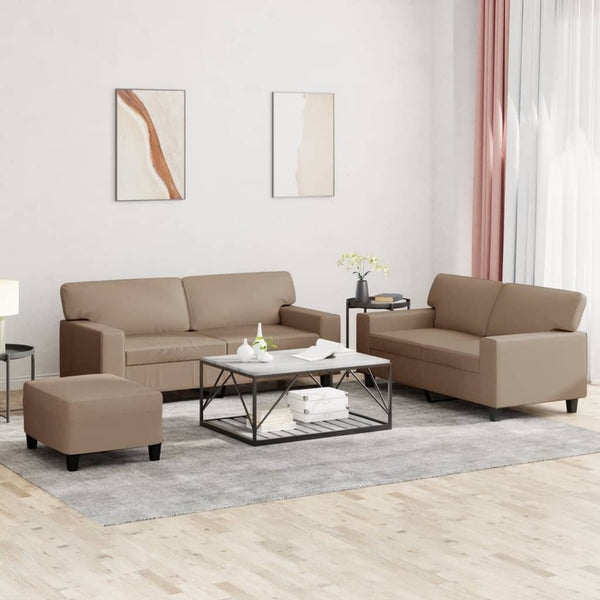 vidaXL 3-Piece Sofa Set Cappuccino Brown Faux Leather