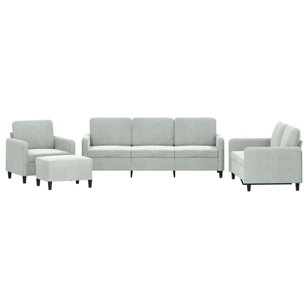 vidaXL 4-piece Sofa Set Light Grey Velvet