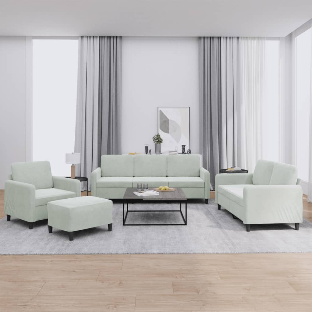 vidaXL 4-piece Sofa Set Light Grey Velvet