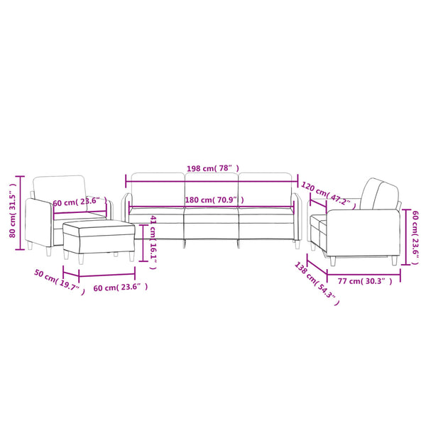 vidaXL 4-Piece Sofa Set Dark Grey Velvet