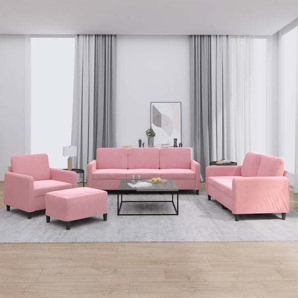 vidaXL 4-Piece Sofa Set Pink Velvet