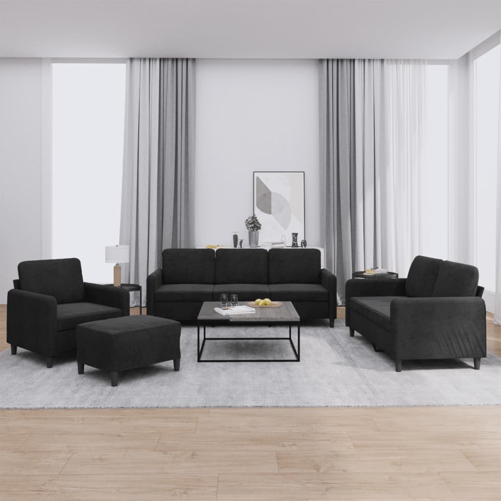 vidaXL 4-Piece Sofa Set Black Velvet