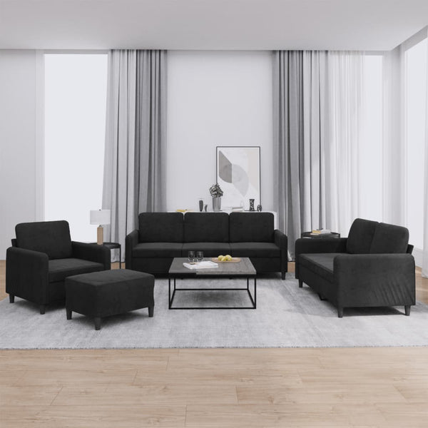 vidaXL 4-Piece Sofa Set Black Velvet