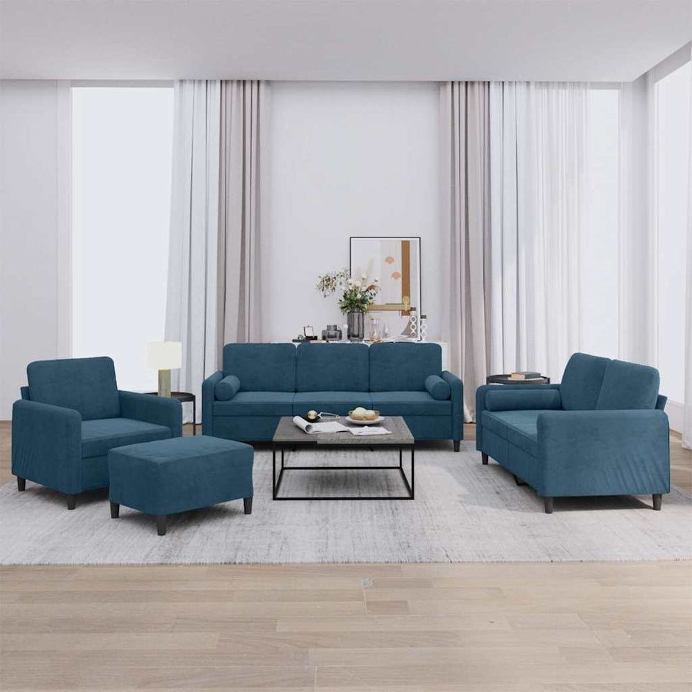 vidaXL 4-Piece Sofa Set with Cushions Blue Velvet