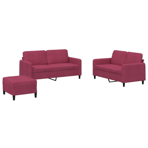 vidaXL 3-Piece Sofa Set Wine Red Velvet